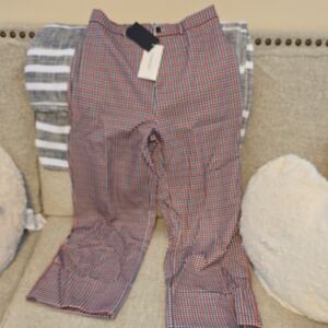 Stylish Women's Cropped Pants - Red and Blue Checkered